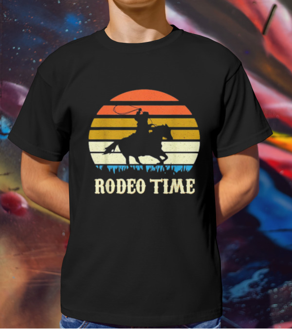 Rodeo Time Cowboy Sunset Horse Ranch Lasso T-Shirt