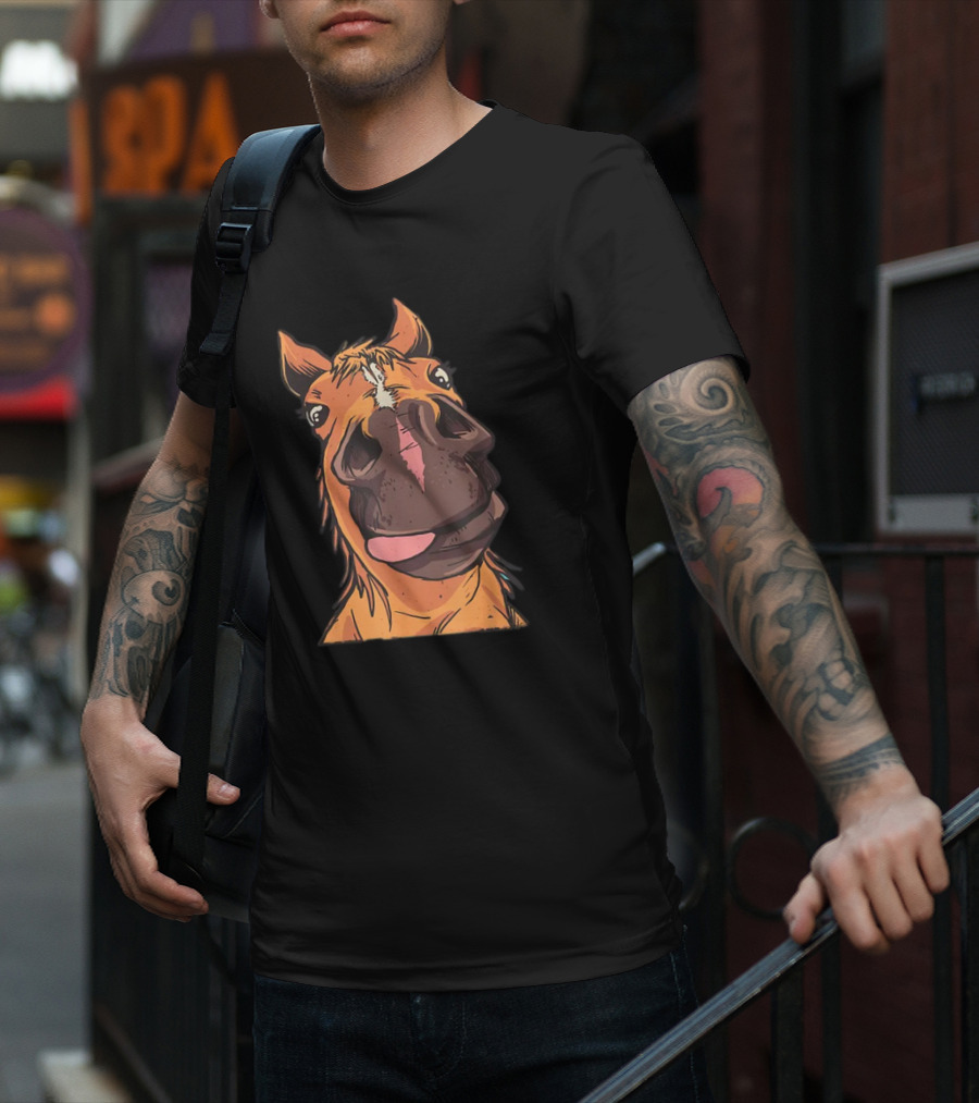 Funny Horse Riding Goofy Cartoon Horse Face T-Shirt