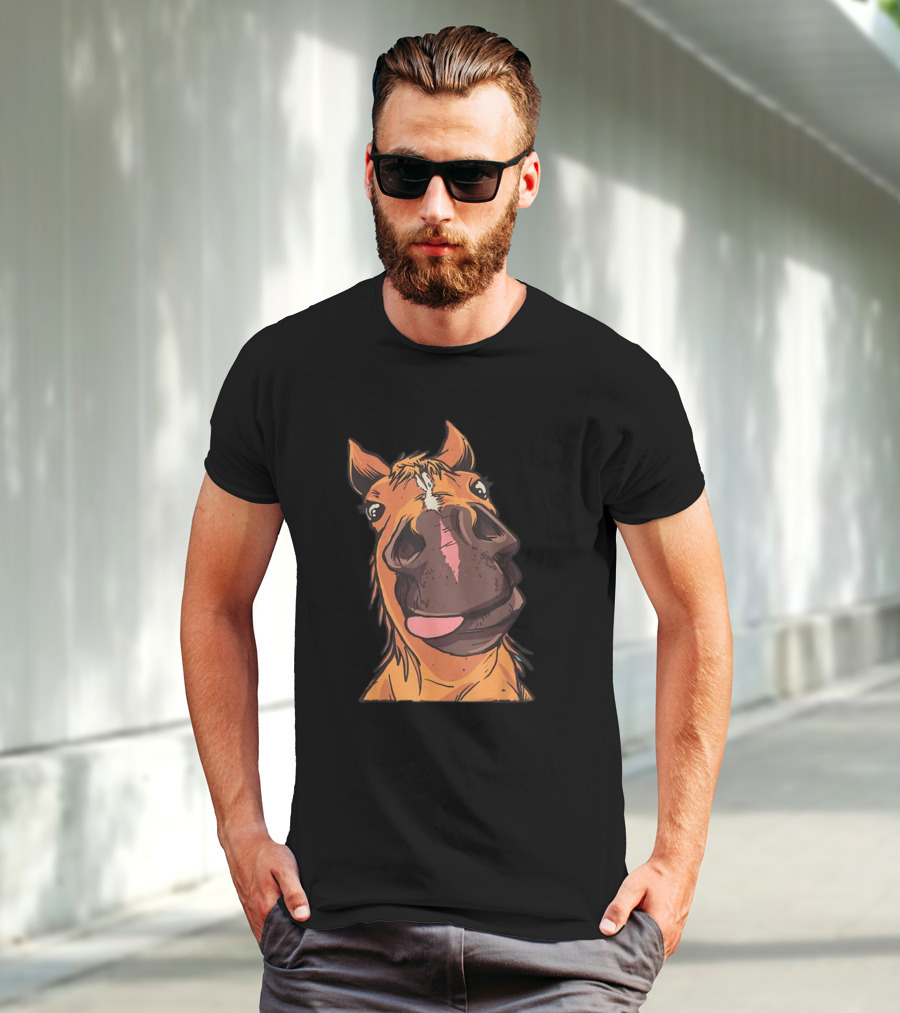 Funny Horse Riding Goofy Cartoon Horse Face T-Shirt