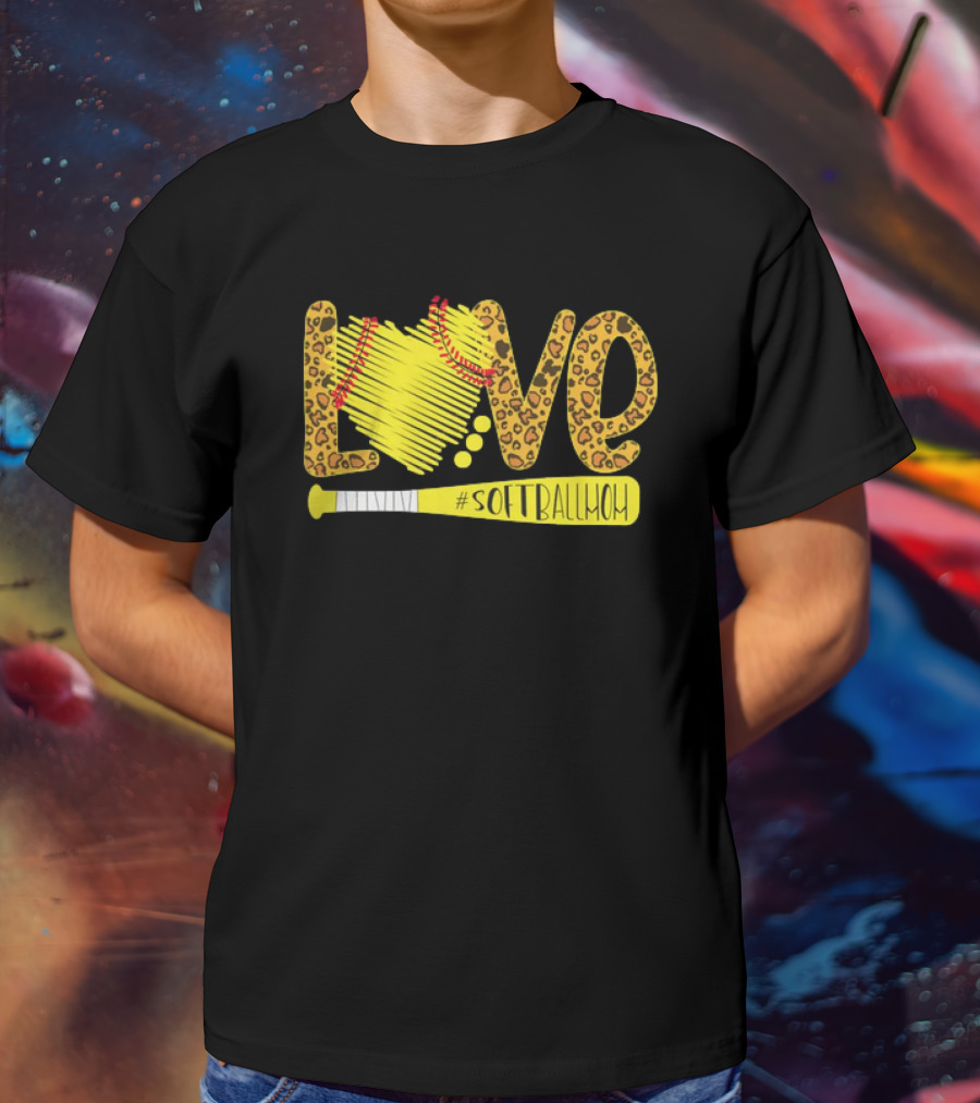 Love Softball Mom Leopard #SoftballMom T-Shirt