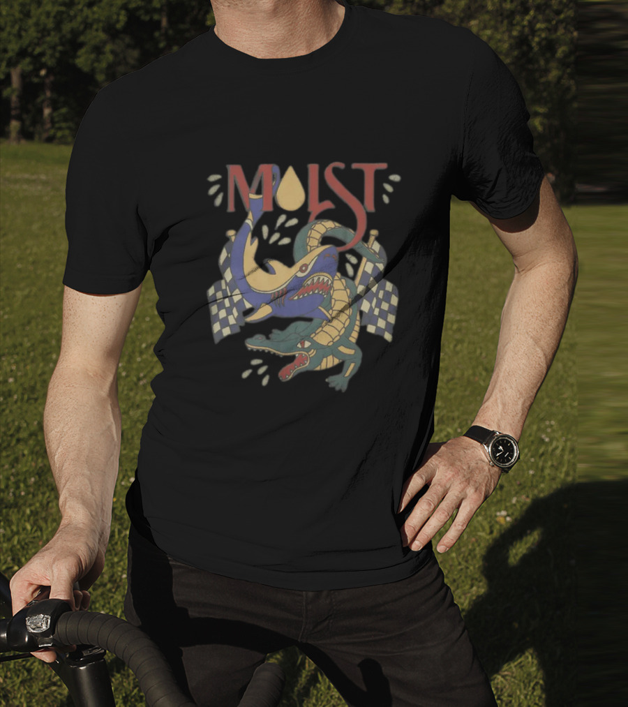 Moistcritikal Merch Shark Gator Racing Checkered Flags T-Shirt