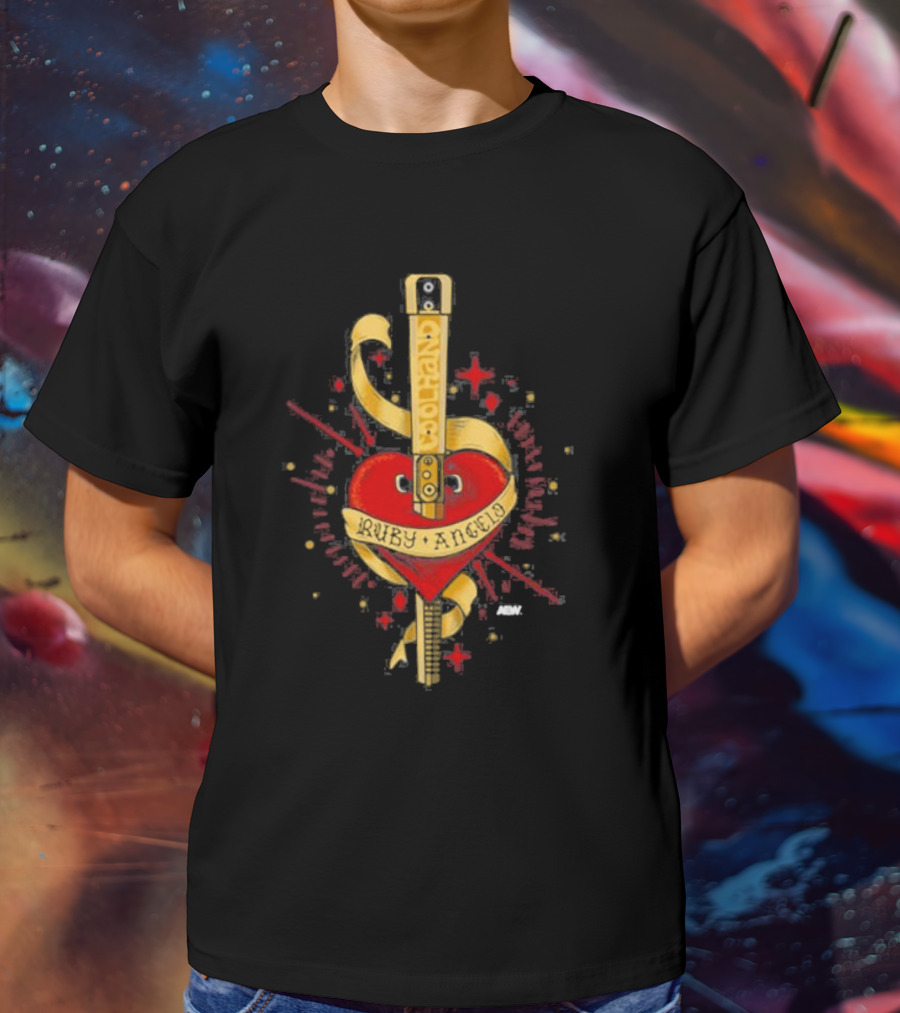 Ruby Angelo Heart Guitar With Ribbon And Stars T-Shirt