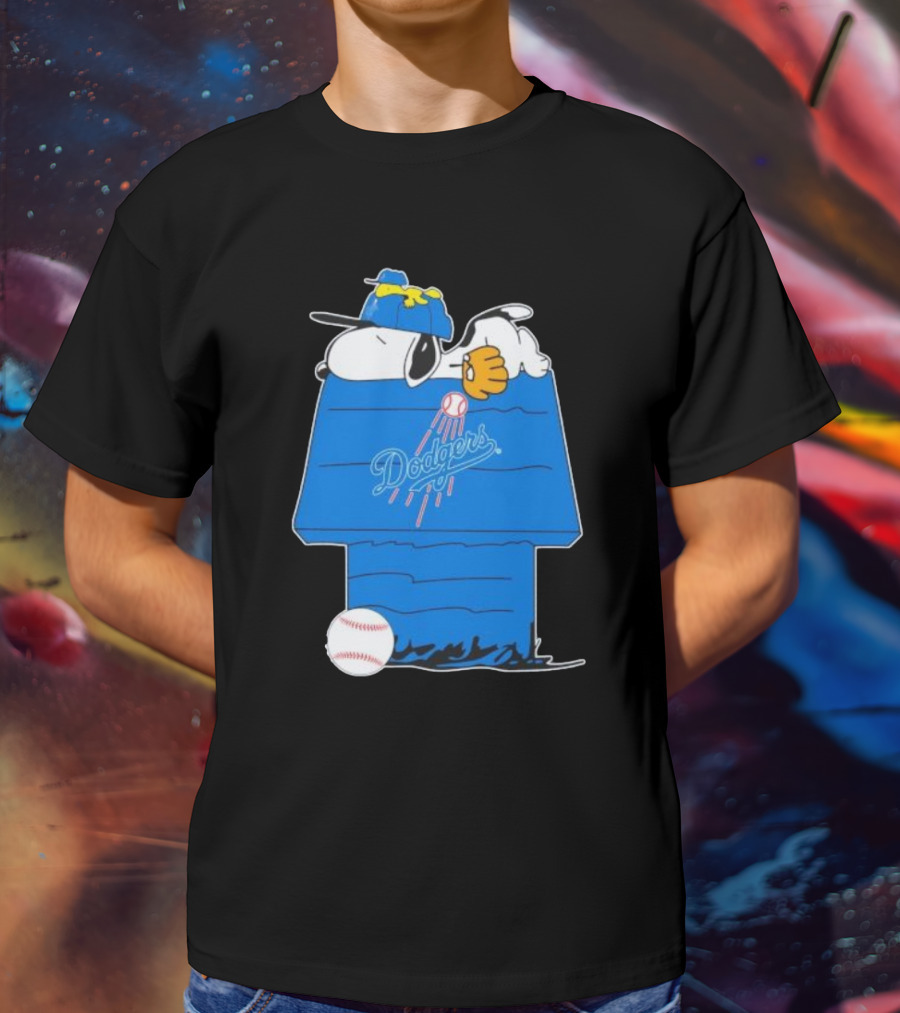 Snoopy And Woodstock Sleeping On Los Angeles Dodgers Doghouse With Baseball T-Shirt