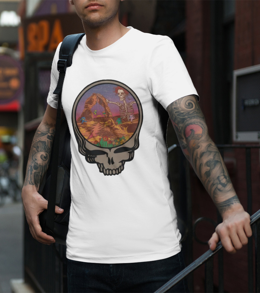 Grateful Dead Skull And Skeleton In Moab Desert Scene T-Shirt