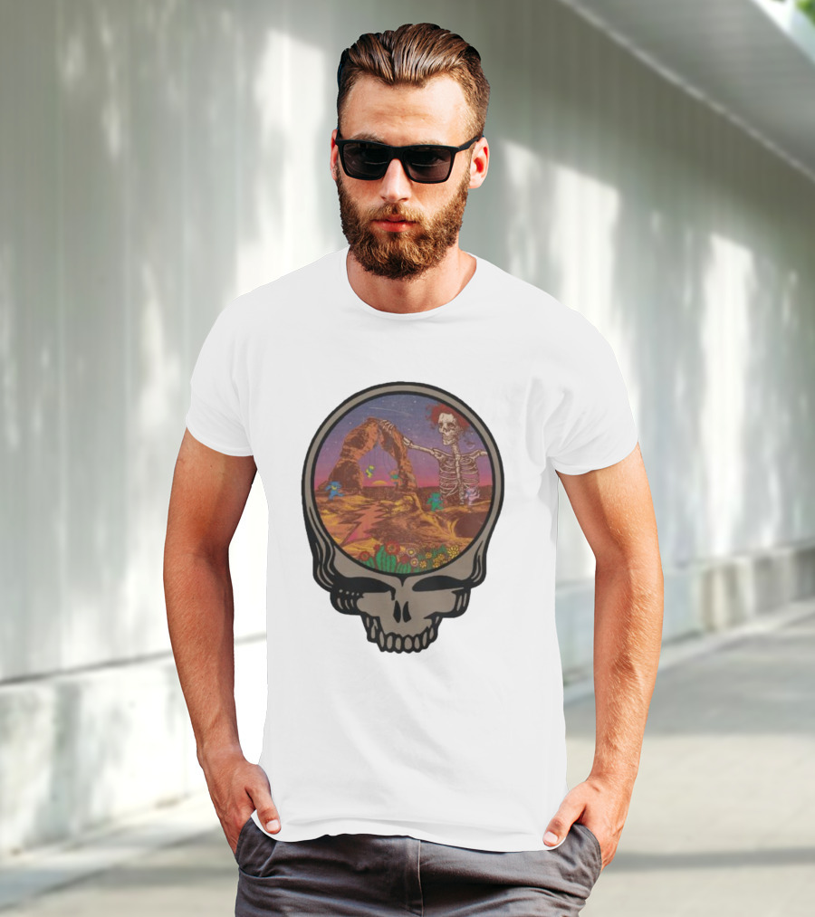 Grateful Dead Skull And Skeleton In Moab Desert Scene T-Shirt