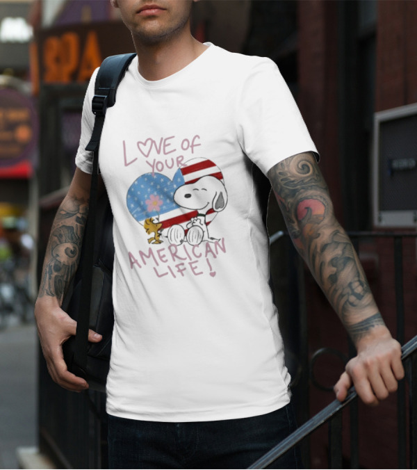Love Of Your American Life Snoopy Woodstock Heart T-Shirt