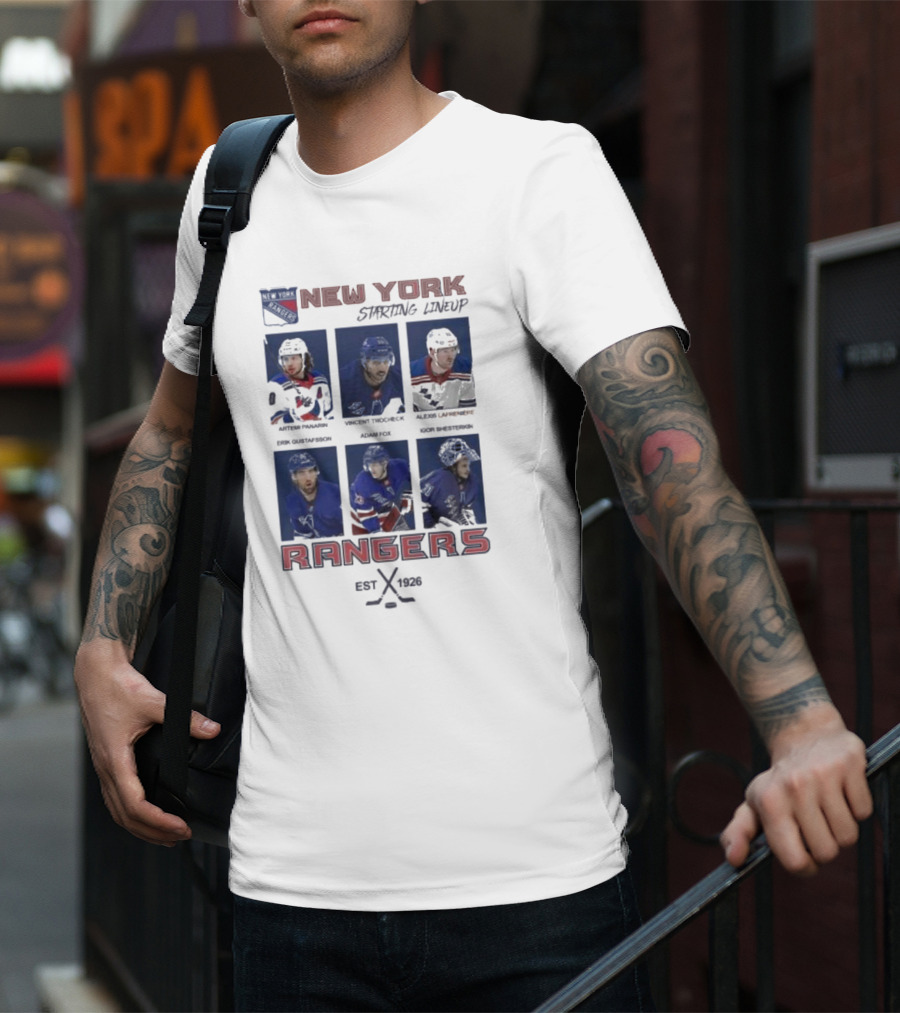 New York Rangers Starting Lineup Established 1926 Hockey Cards T-Shirt