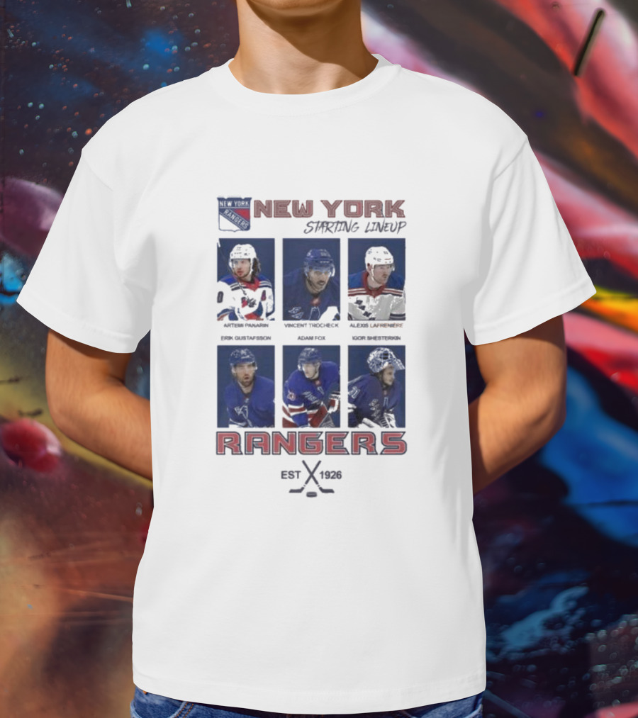 New York Rangers Starting Lineup Established 1926 Hockey Cards T-Shirt