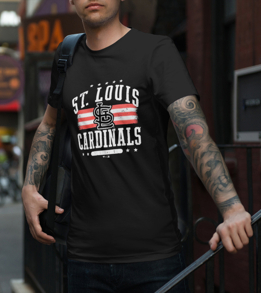 St. Louis Cardinals Americana Big And Tall Stars And Stripes Logo With St. Louis MO T-Shirt