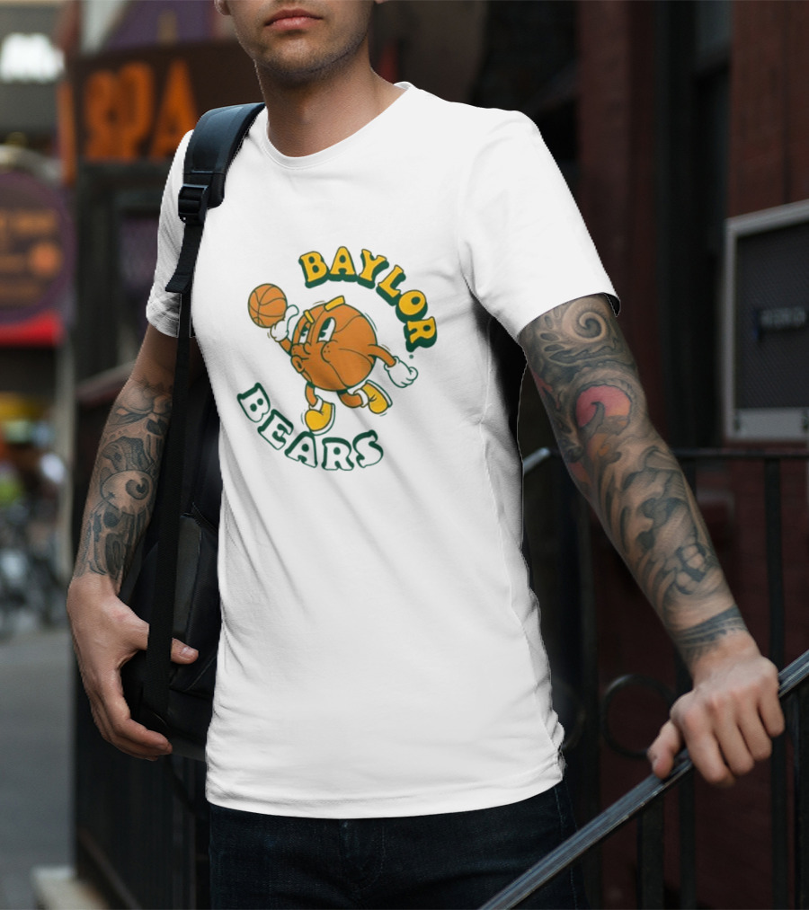 Baylor Bears Basketball Vintage Cartoon Logo Youth Green T-Shirt
