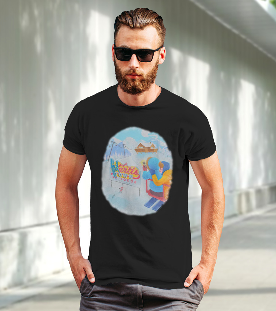 Kurtis Town Ski Lodge Winter Scene Chairlift Adventure T-Shirt