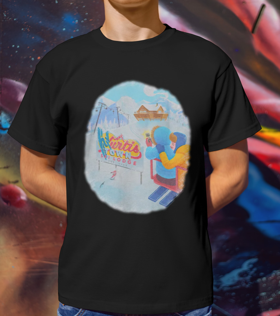 Kurtis Town Ski Lodge Winter Scene Chairlift Adventure T-Shirt