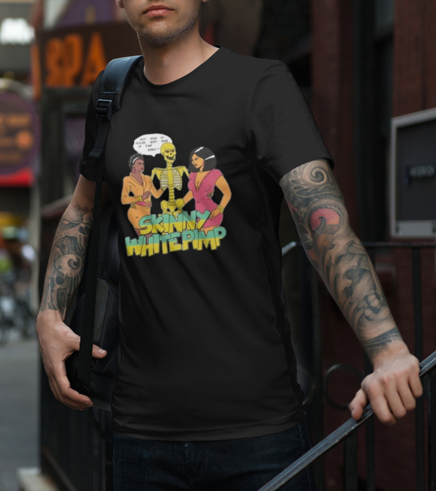 Team SESH Skinny White Pimp Cartoon Skeleton With Women T-Shirt