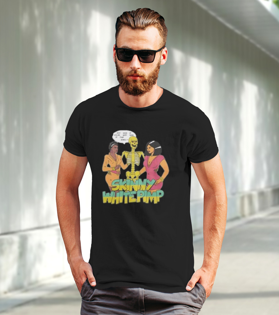 Team SESH Skinny White Pimp Cartoon Skeleton With Women T-Shirt
