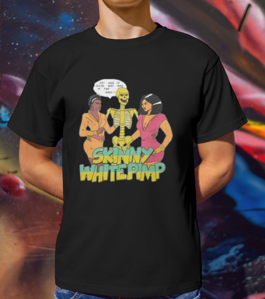 Team SESH Skinny White Pimp Cartoon Skeleton With Women T-Shirt