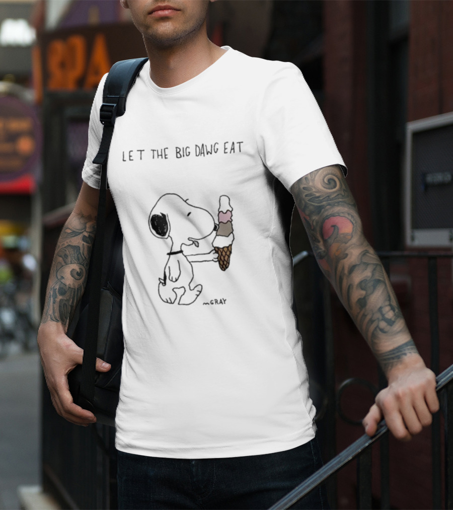 Let The Big Dawg Eat Snoopy Ice Cream Cone ~Gray T-Shirt