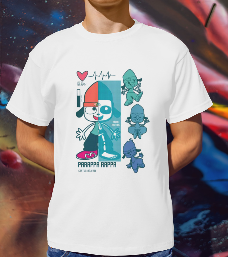 Parappa Rappa X-Ray Mood Neutral Status Believin Retro Video Game Character Graphics T-Shirt