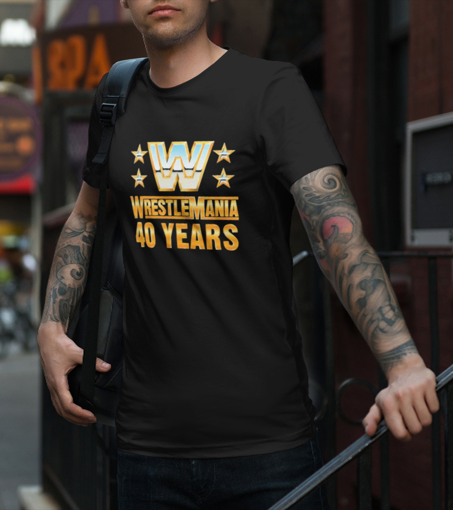 Wrestlemania 40 Years Retro Logo With Stars T-Shirt