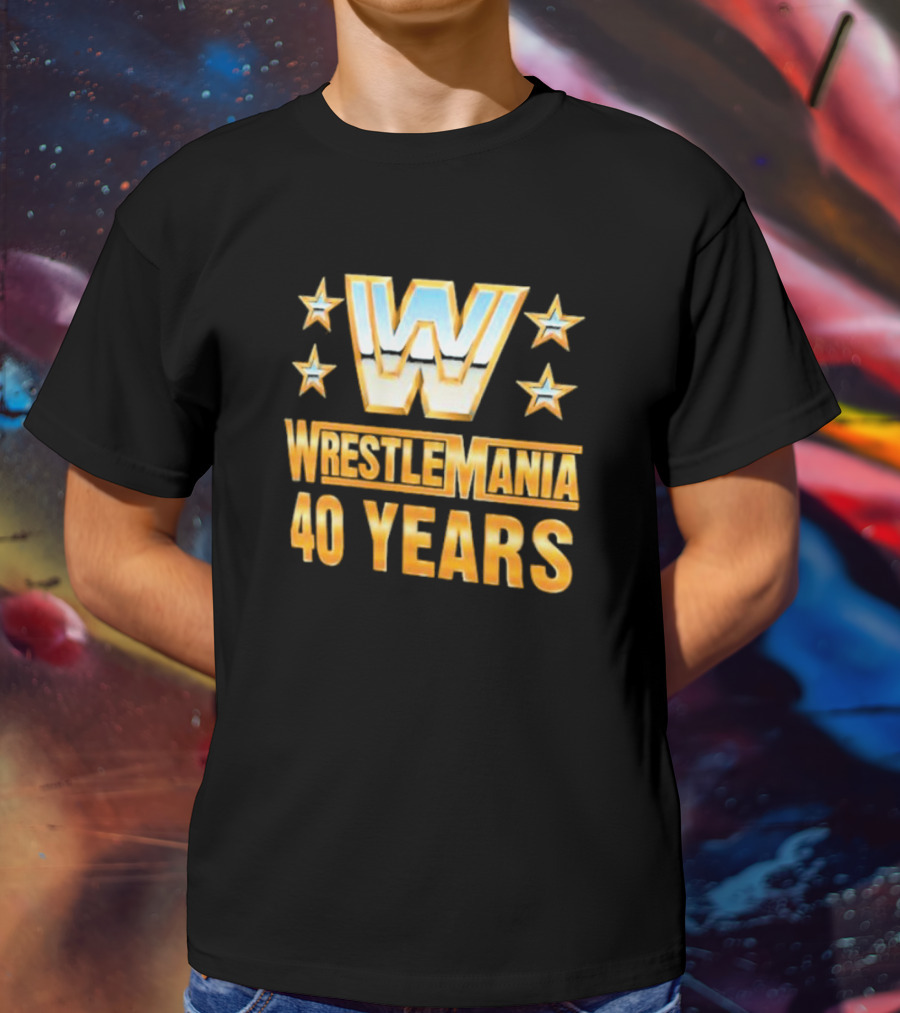 Wrestlemania 40 Years Retro Logo With Stars T-Shirt