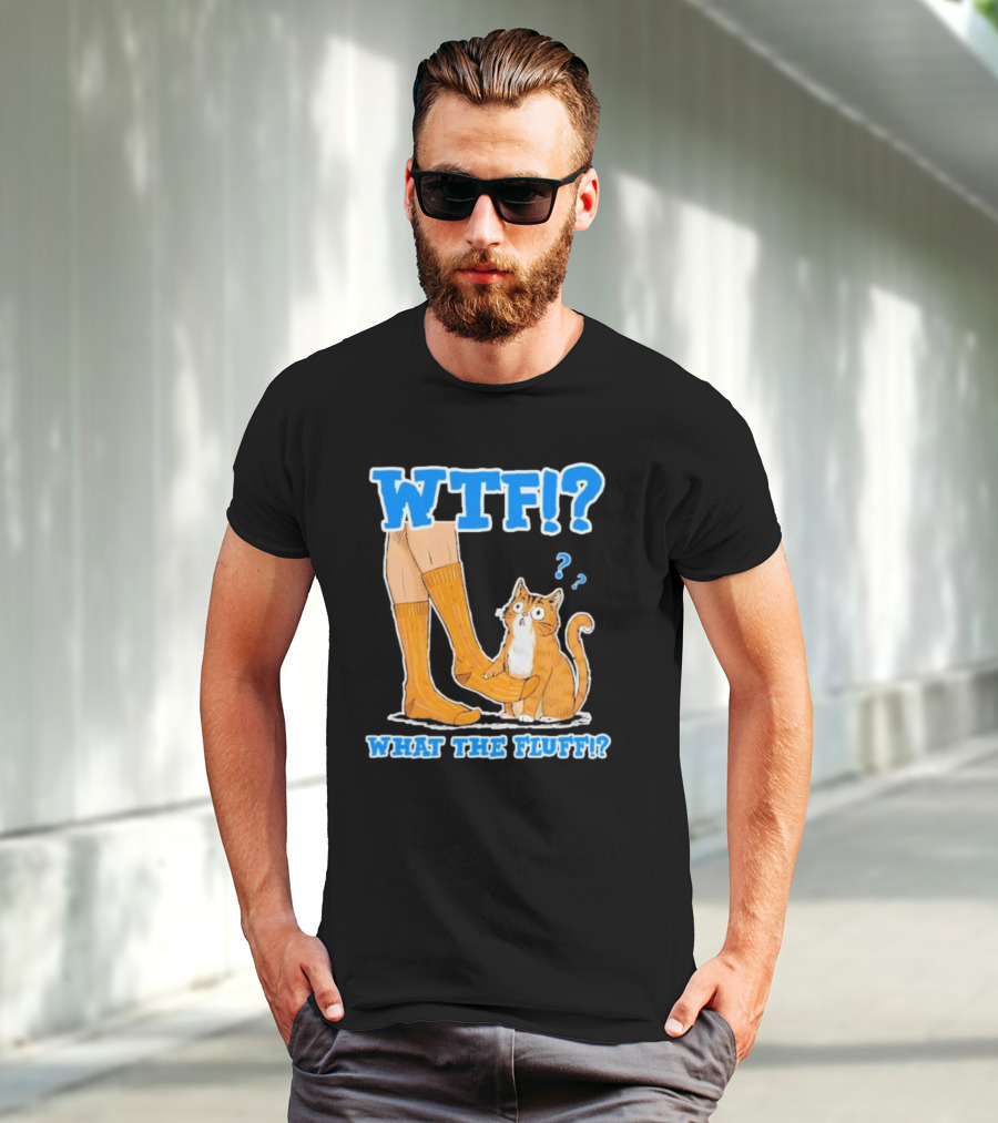 WTF What The Fluff Funny Cat Meme Confused Cat With Socks T-Shirt