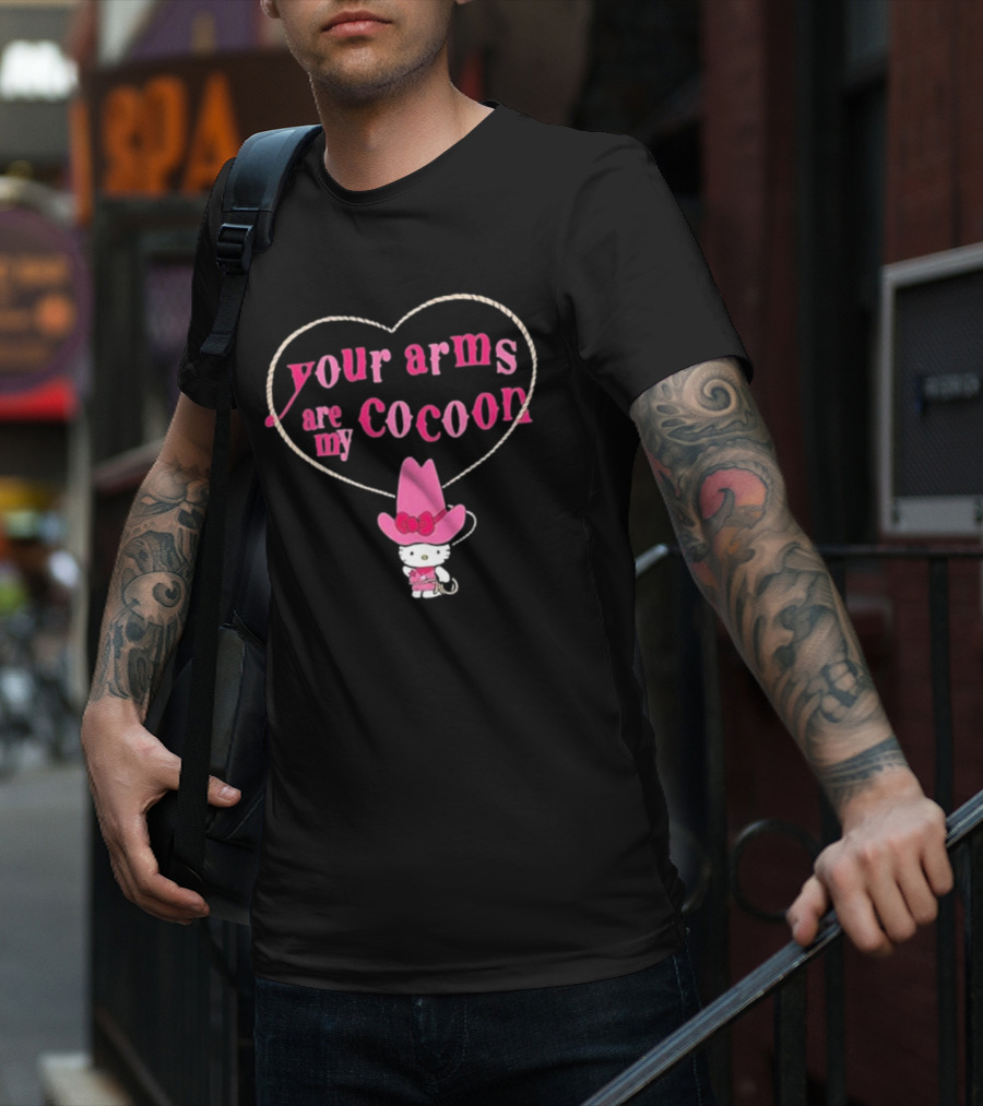 Your Arms Are My Cocoon Hello Kitty Cowboy Hat Rope Heart T-Shirt