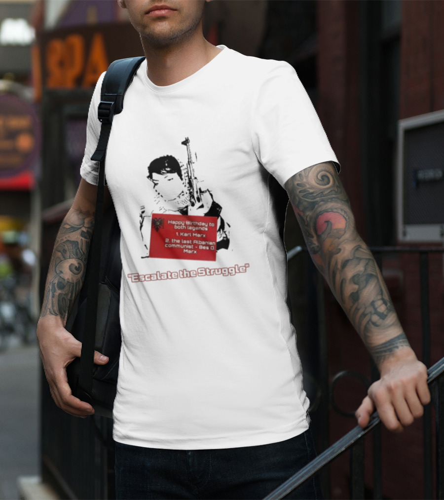 Happy Birthday To Both Legends: 1. Karl Marx 2. The Last Albanian Communist Beq O. Mark Escalate The Struggle T-Shirt