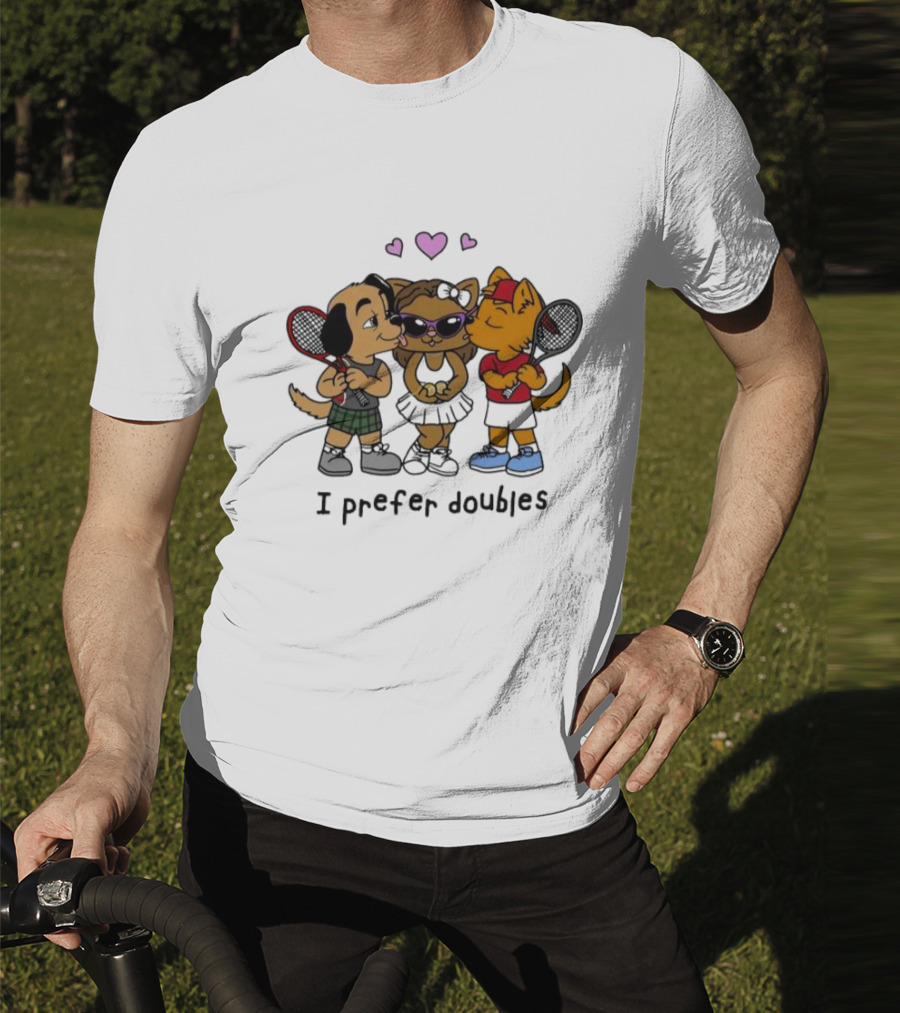 I Prefer Doubles Cute Animals With Tennis Rackets And Hearts T-Shirt