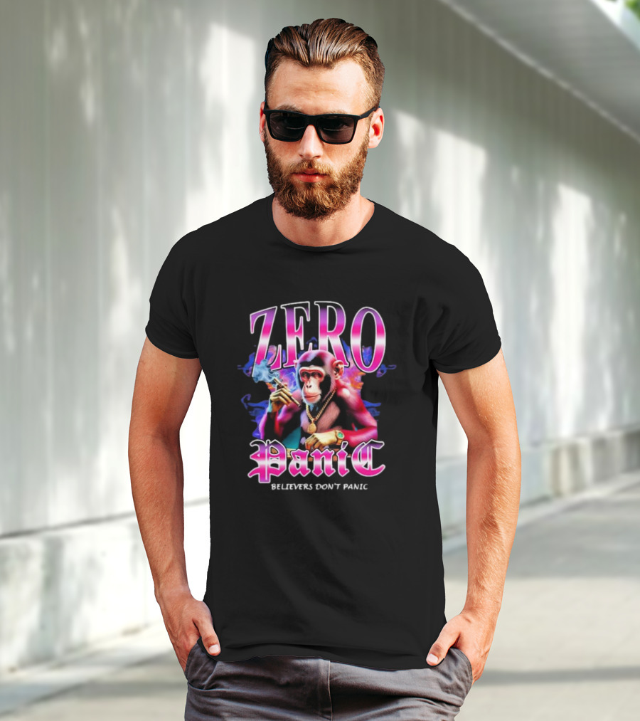 ZERO Panic Believers Don’t Panic Chimpanzee Smoking Hip-Hop T-Shirt