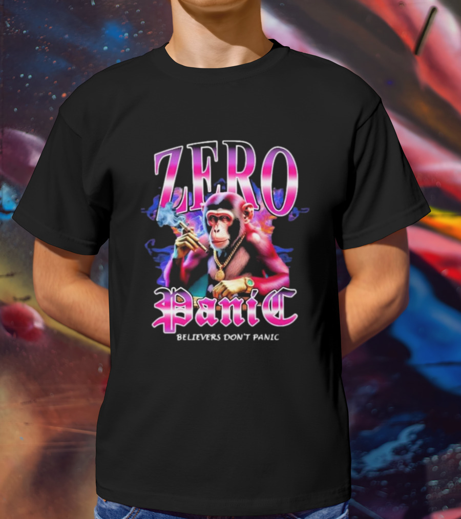 ZERO Panic Believers Don’t Panic Chimpanzee Smoking Hip-Hop T-Shirt