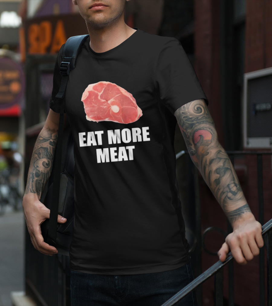 Oscar De La Hoya Wearing Eat More Meat Steak Slice T-Shirt