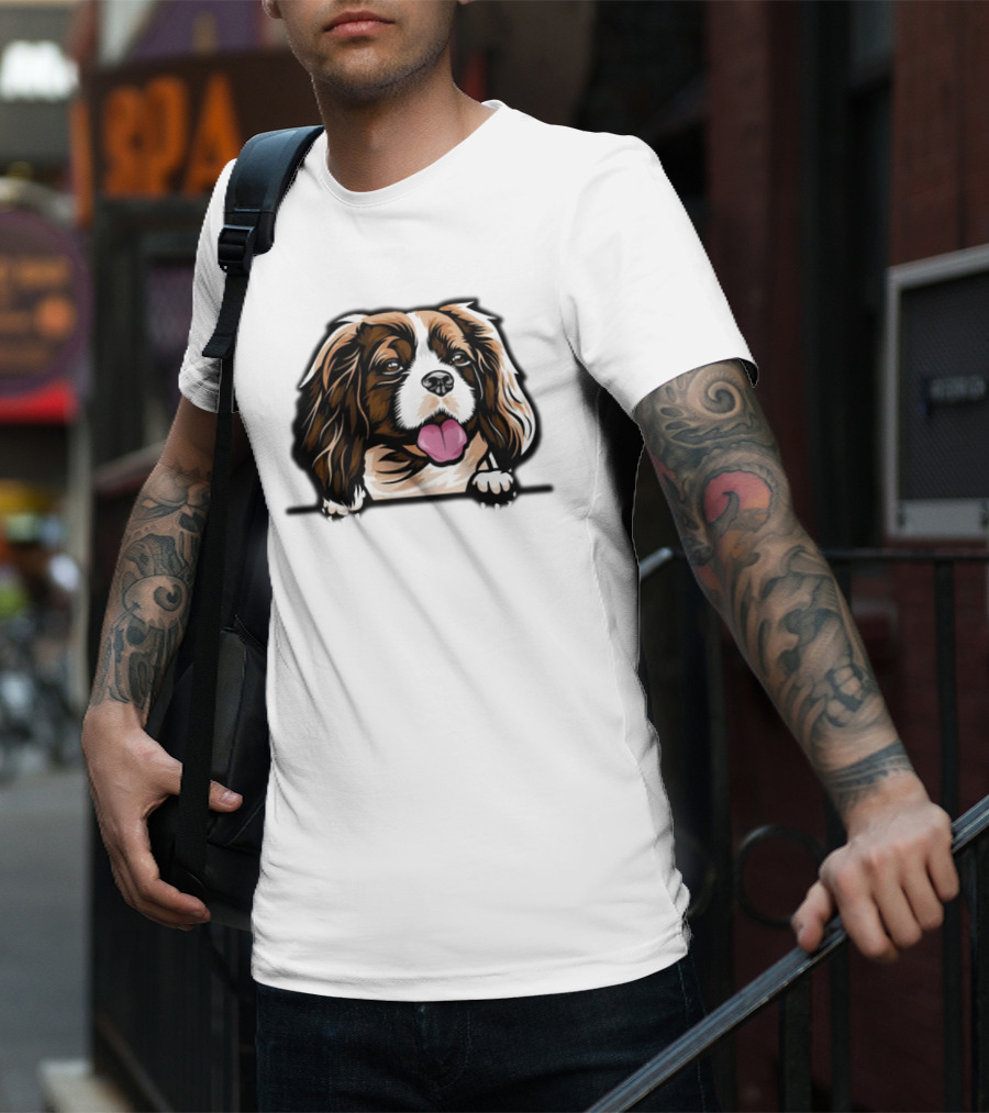 Animal Dog Cavalier King Charles Spaniel Peeking 6yhkma Color T-Shirt