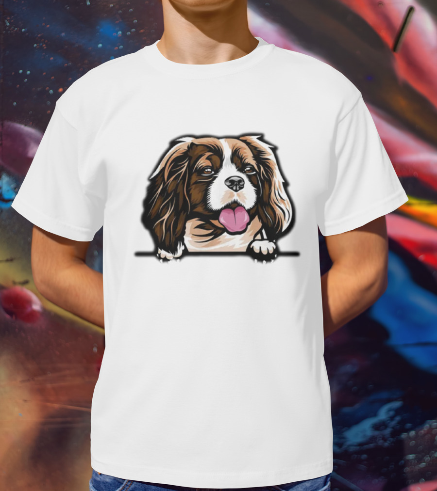 Animal Dog Cavalier King Charles Spaniel Peeking 6yhkma Color T-Shirt