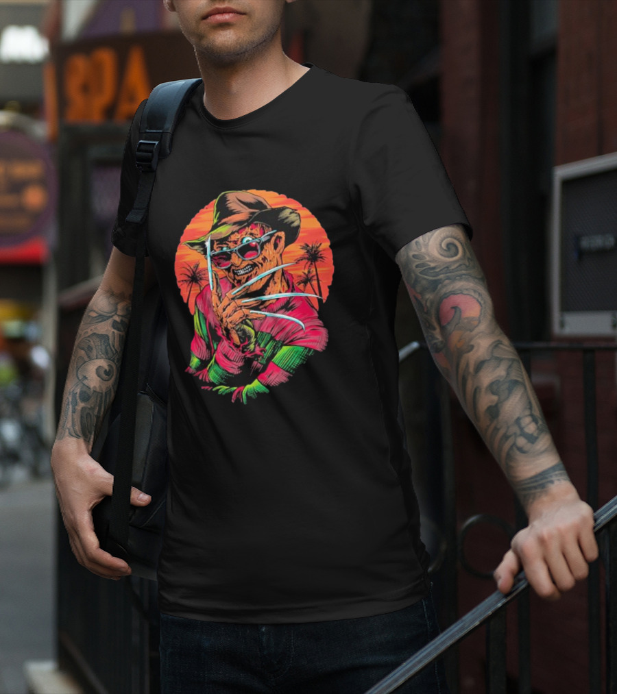 Fright-rags Freddy Krueger Kyle Crawford Retro Palm Sunset T-Shirt