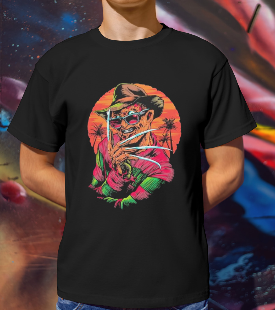 Fright-rags Freddy Krueger Kyle Crawford Retro Palm Sunset T-Shirt