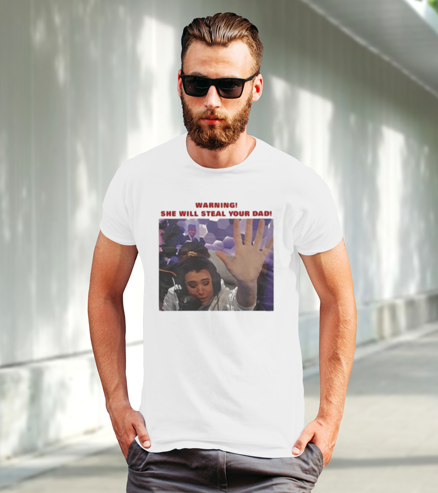 Warning She Will Steal Your Dad Raised Hand Microphone Scene T-Shirt