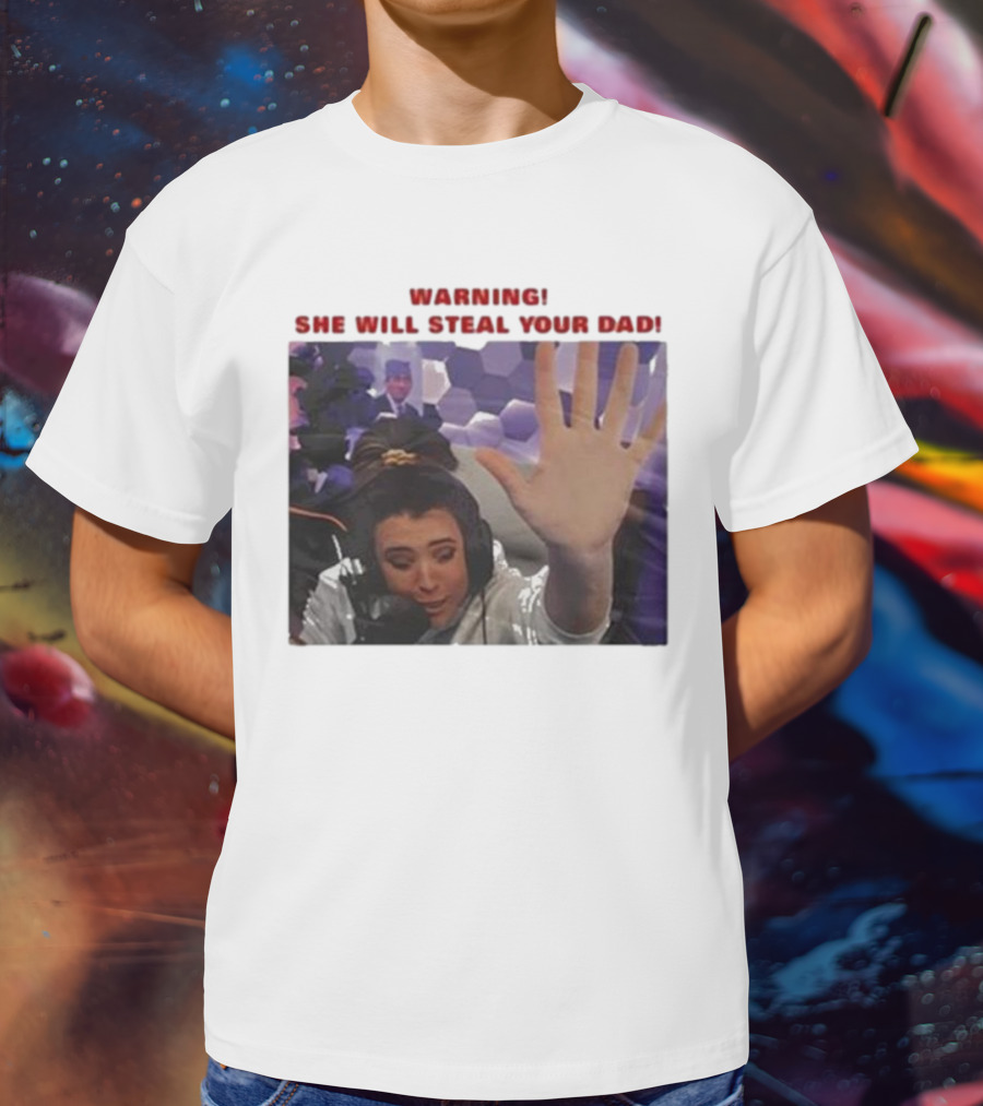 Warning She Will Steal Your Dad Raised Hand Microphone Scene T-Shirt