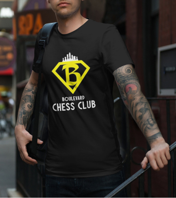Boulevard Chess Club Logo With Yellow Diamond And Chess Pieces T-Shirt