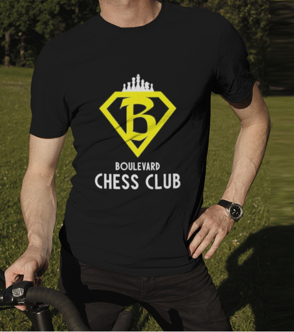 Boulevard Chess Club Logo With Yellow Diamond And Chess Pieces T-Shirt