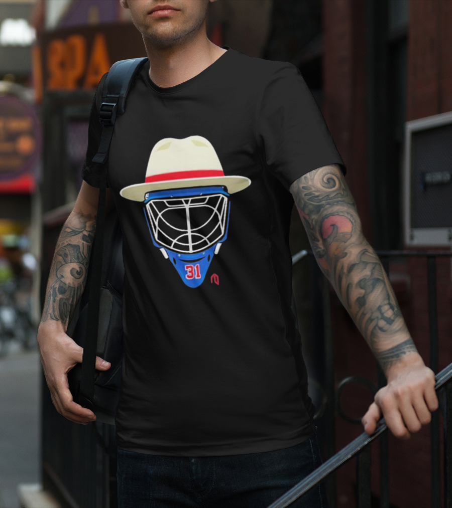 Broadway Goalie Mask Fedora Blue Number 31 T-Shirt