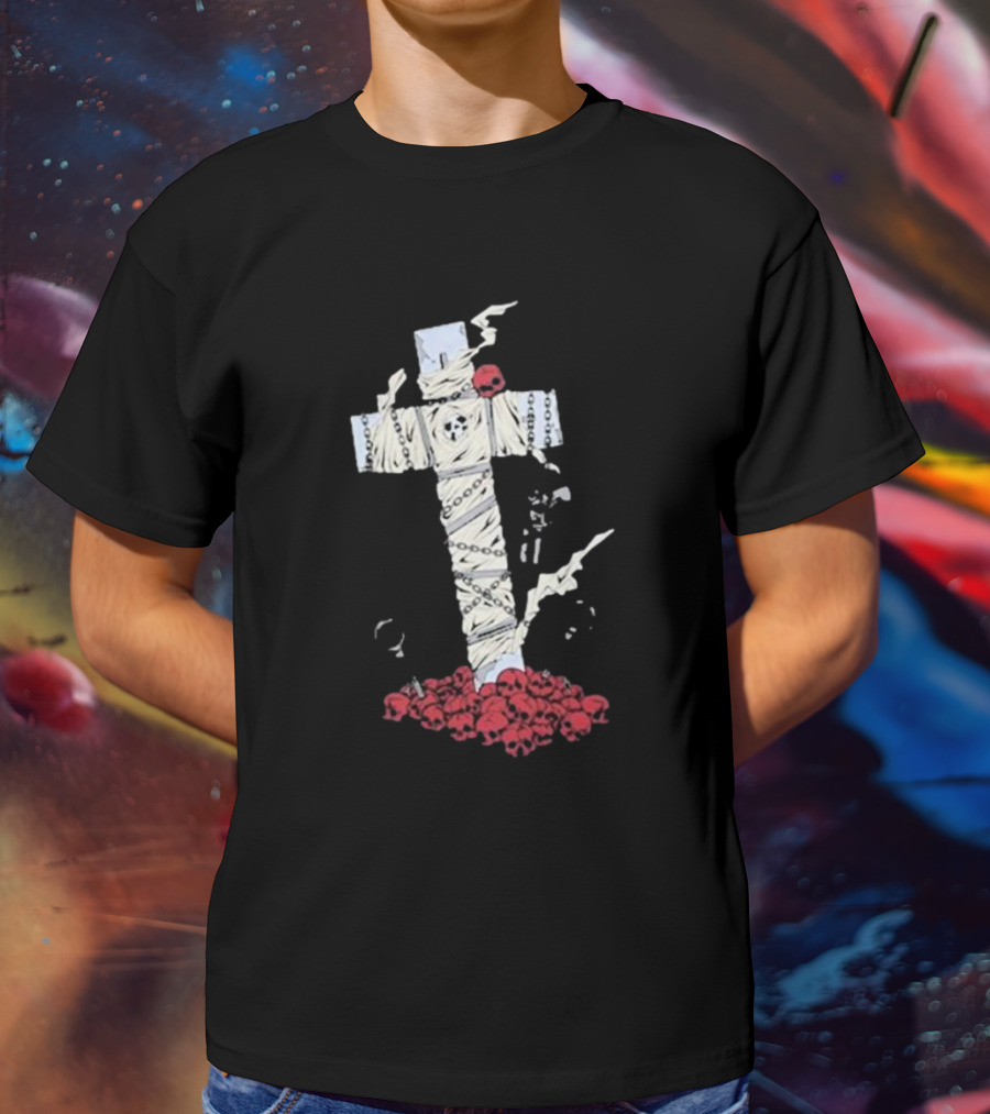 Steady-Hands Wrapped Cross With Chains And Skulls T-Shirt