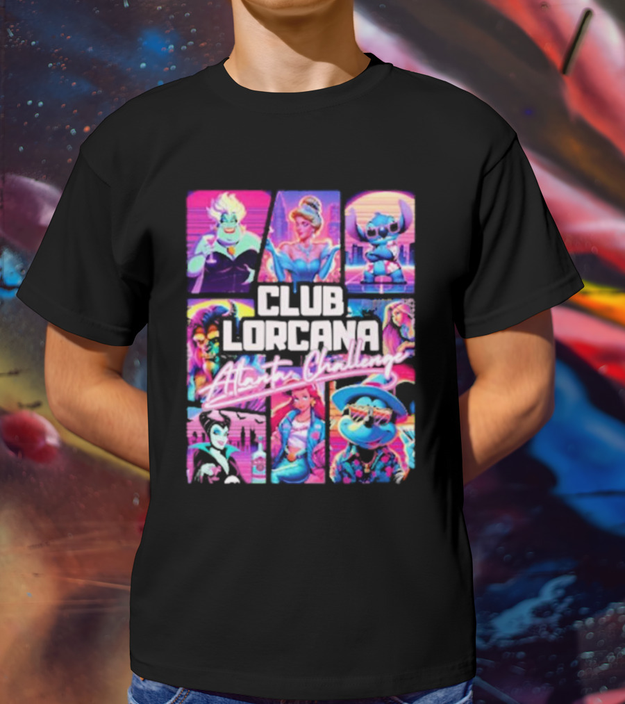 Club Lorcana Atlanta Challenge Ursula Cinderella Stitch 80s Neon T-Shirt