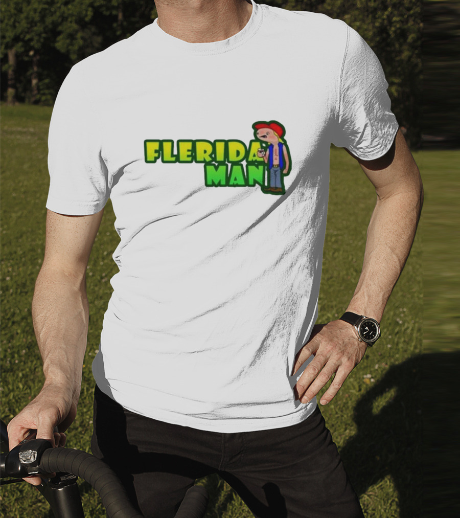 Flerida Man Beer Drinking Cartoon Character With Red Cap And Green Letters T-Shirt