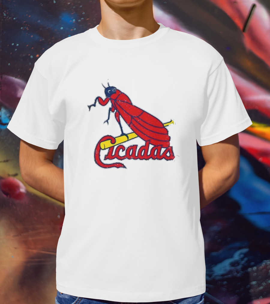 St. Louis Cicadas Red Insect Mascot Baseball Team T-Shirt