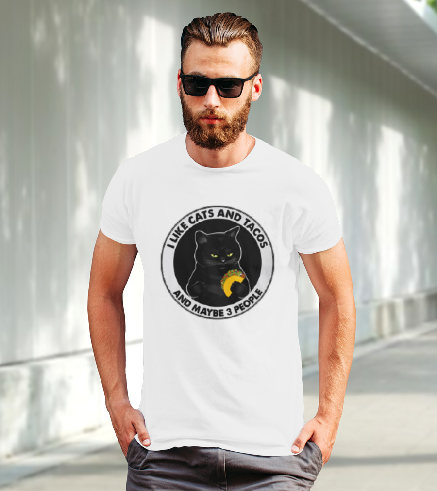 Black Cat I Like Cats And Tacos And Maybe 3 People T-Shirt