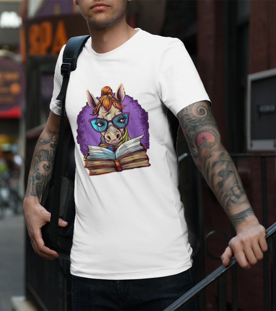 Book Lover Cute Horse Reading Glasses Teacher Librarian T-Shirt