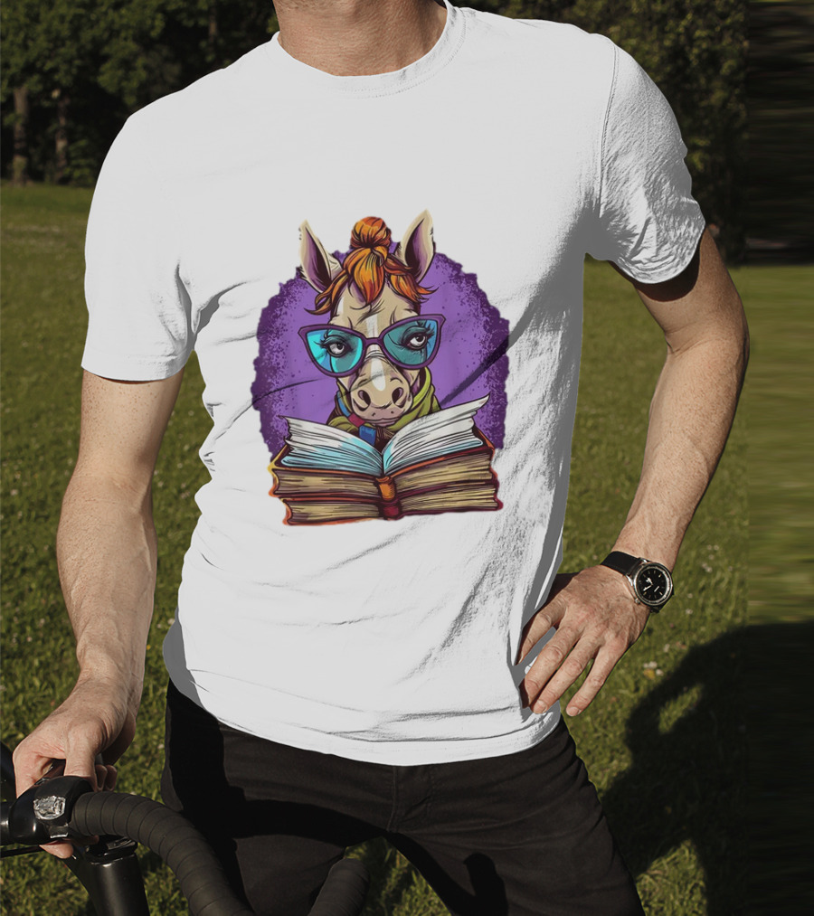 Book Lover Cute Horse Reading Glasses Teacher Librarian T-Shirt
