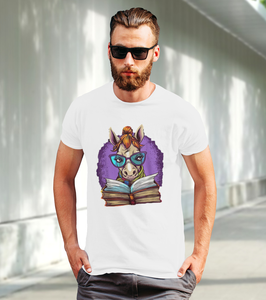 Book Lover Cute Horse Reading Glasses Teacher Librarian T-Shirt