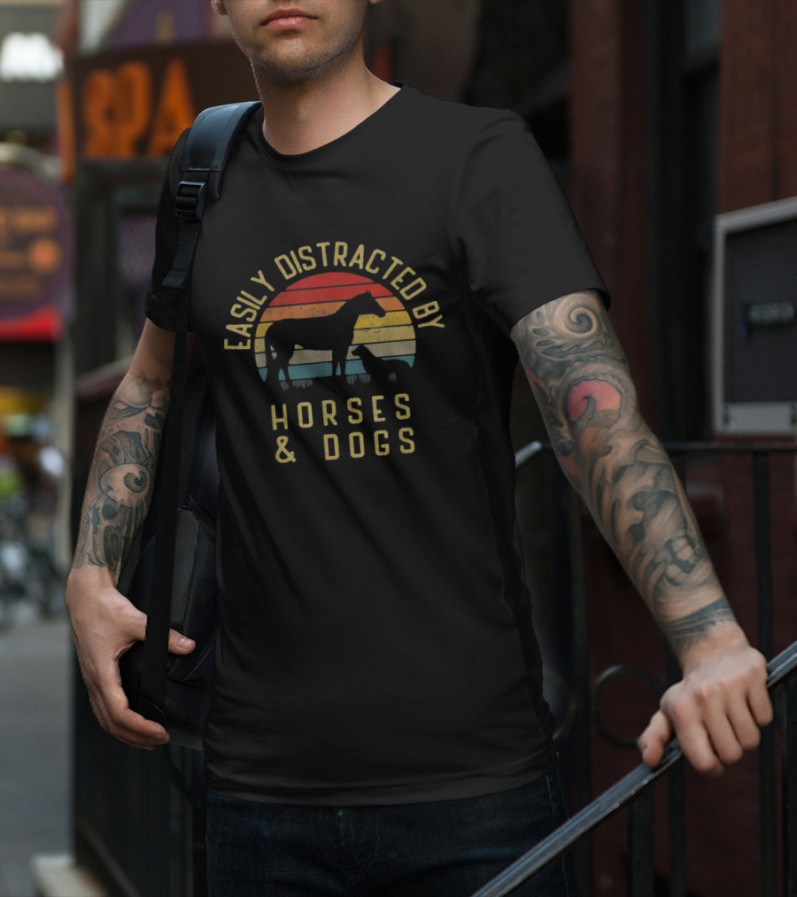 Easily Distracted By Horses And Dogs Retro T-Shirt