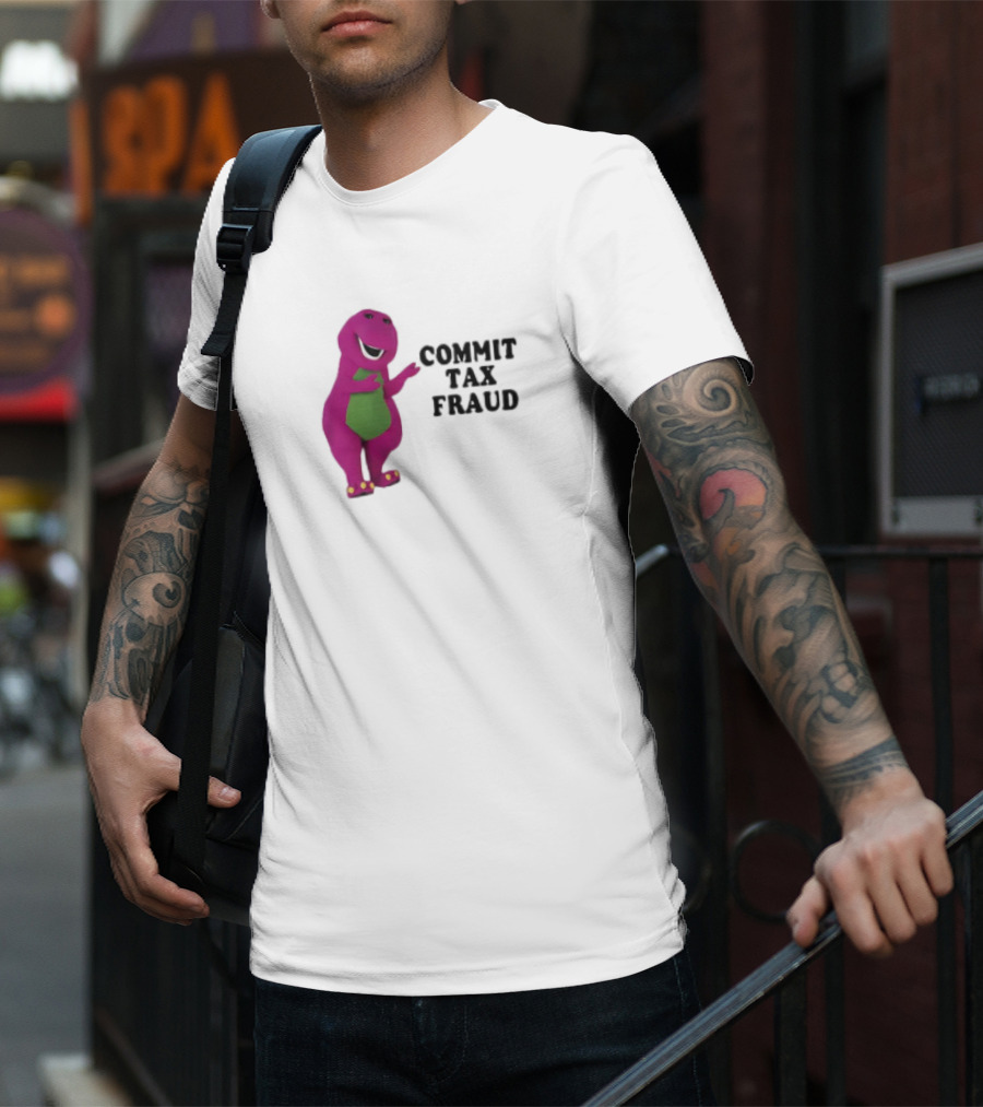 Commit Tax Fraud Purple Dinosaur Joke T-Shirt