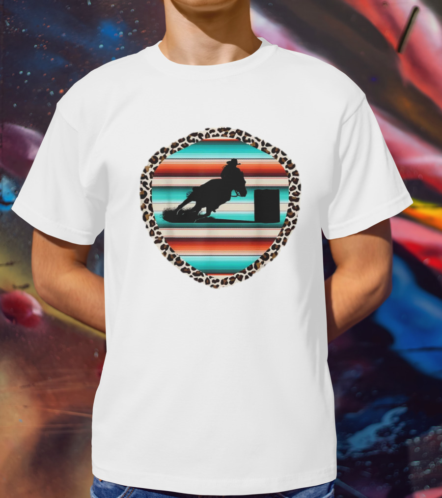 Horse Barrel Racing Rodeo Cowgirl Serape Leopard T-Shirt